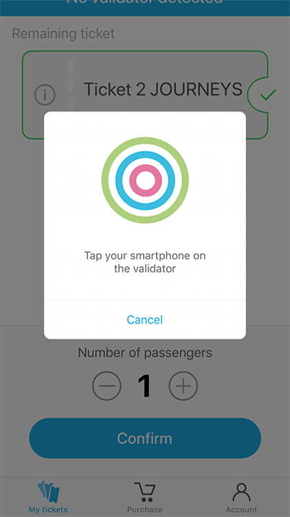 Screenshot of Witick with a ticket ready to validate on the tram