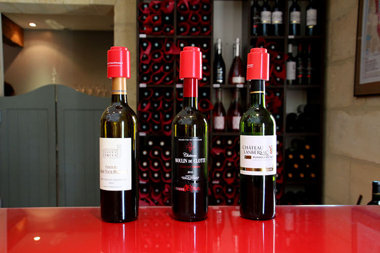 Three wines produced at the various Lannoye family estates for tasting