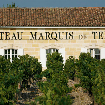 Chateau Marquis de Terme's tasting room seen from in the vineyard