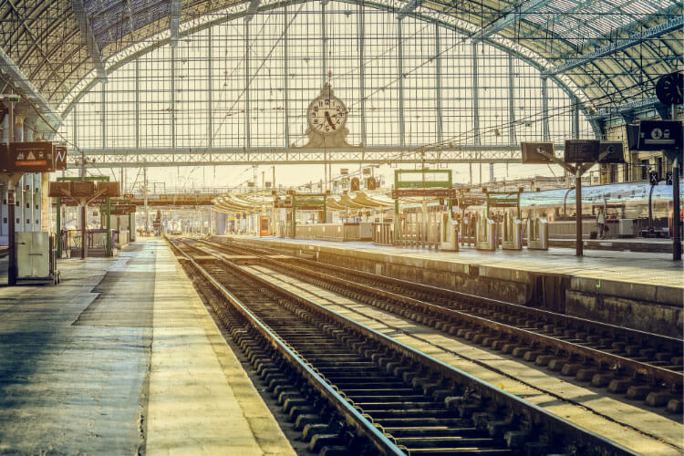 Sunrise as light streams in to the glass at Gare Bordeaux-Saint-Jean in Bordeaux