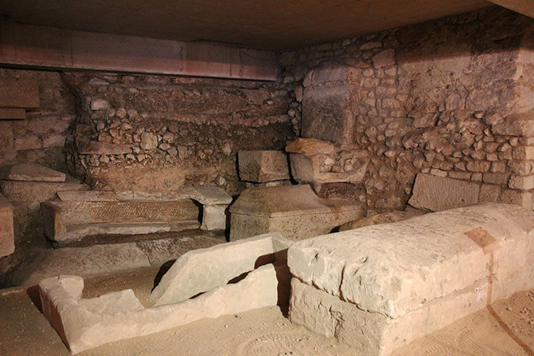 Tombs inside the crypt of  Saint Seurin in Bordeaux