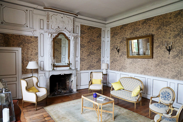 The Salon Beige at Château de Cérons, named for the varying shades of beige that it is decorated in