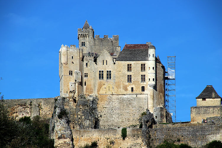 Château de Beynac seen from the side where it is easy to see it was carved out of the limestone