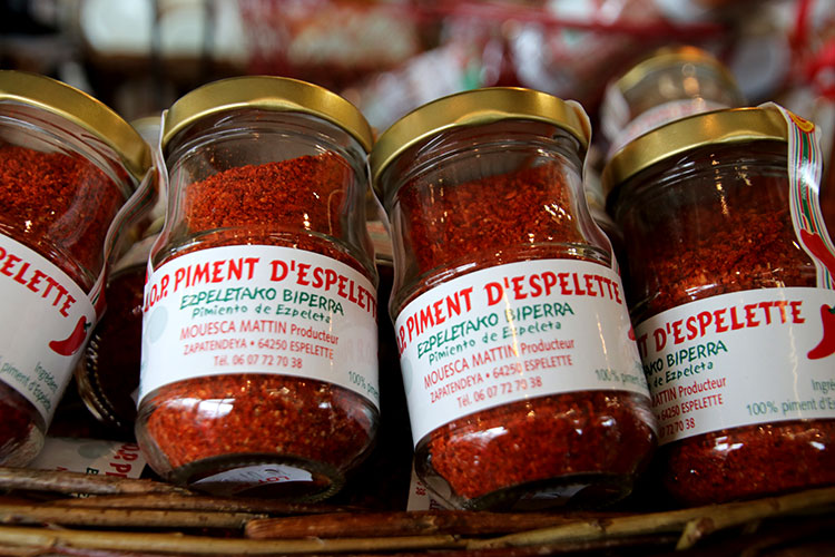 Jars of Espelette pepper piment powder