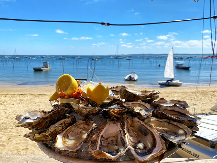 Oysters on the beach at La Cabane 171, Lège-Cap-Ferret, France
