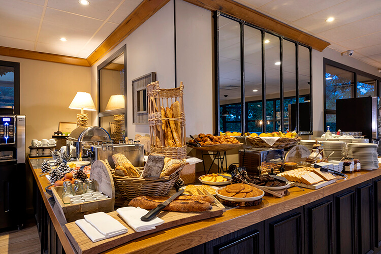 The breakfast buffet at Domaine du Ferret is a feast with hot dishes, fresh fruit, breads and pastries
